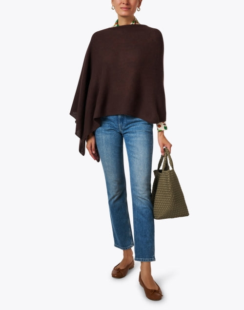 Stylish Brown Cashmere Poncho - Ruana Style Wrap