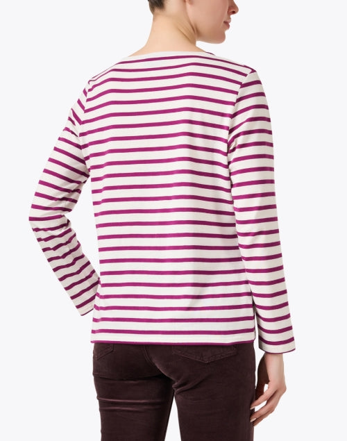 Luxurious Minquidame Cotton Top with White and Burgundy Stripes for Casual Wear