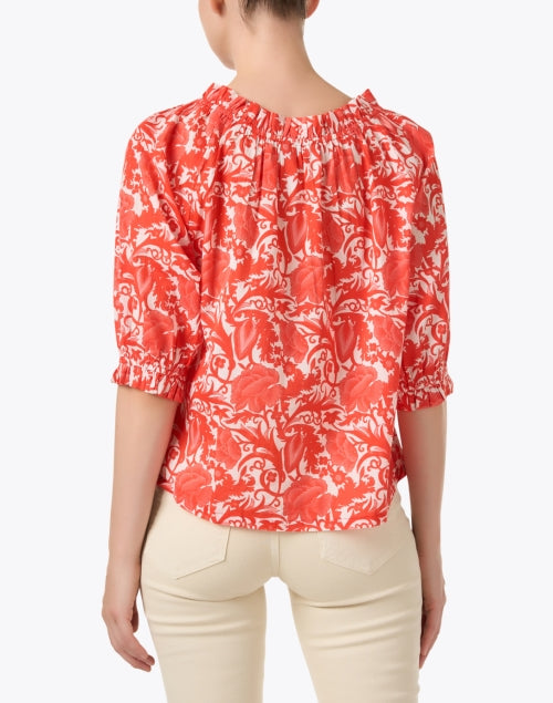 Stunning Red Floral Print 100% Cotton Elbow - Sleeve Havana Top