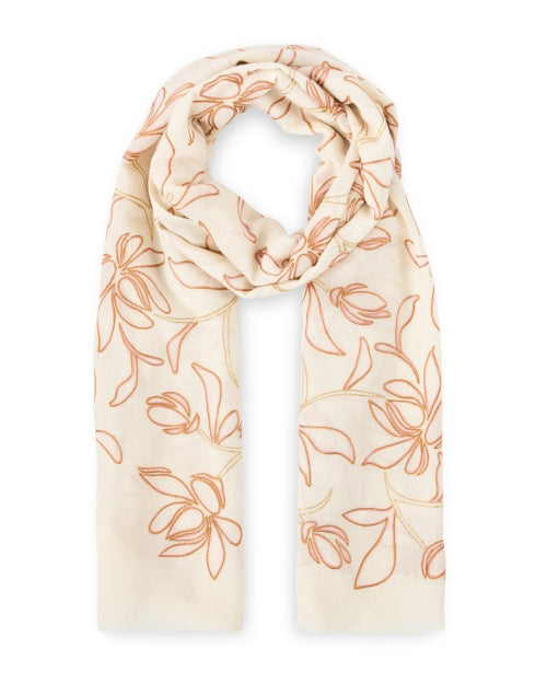 Exquisite Ivory Floral Decorated Merino Wool Fashion Scarf