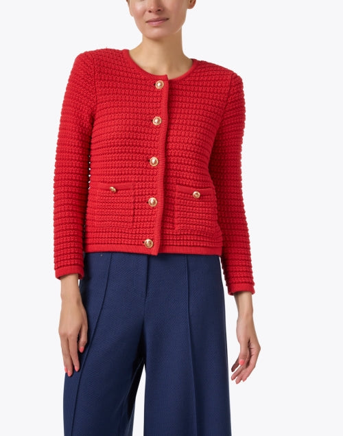 Joanna's Elegant Red 100% Cotton Cardigan for Timeless Style