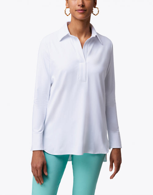 Stylish Jude Connally's Crisp White Hadley Henley Tunic Top