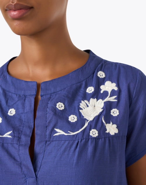 Isabel Navy Colored Cotton Embroidered Women's Summer Dress