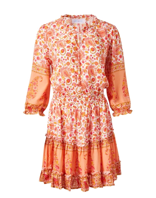 Stylish Ibiza Orange Floral Multi - Print Women's Summer Dress