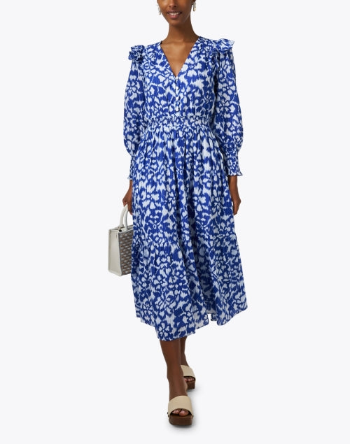 Elegant Pearl - Blue Ikat Print 100% Cotton Women's Dress