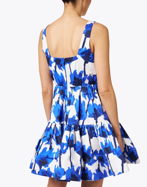 Elegant Blue and White Floral Print Women's Cotton Dress