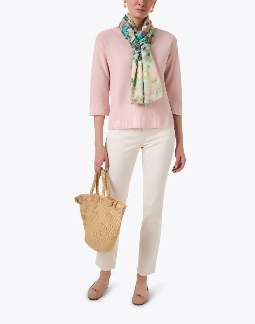 Charming Pink Relaxed-Fit 100% Linen Sweater with Ribbed Trim
