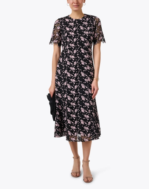 Elegant Shoshanna Black and Pink Lace Evening Dress