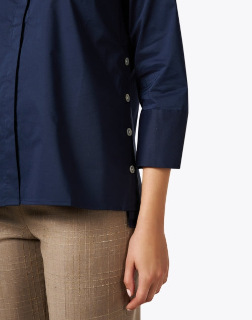 Navy Blue Stretchable Cotton Women's Contemporary Tailored Shirt - Maxine