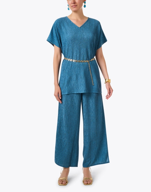 Stylish Cascade Blue Plisse Relaxed-Fit Wide Leg Pants