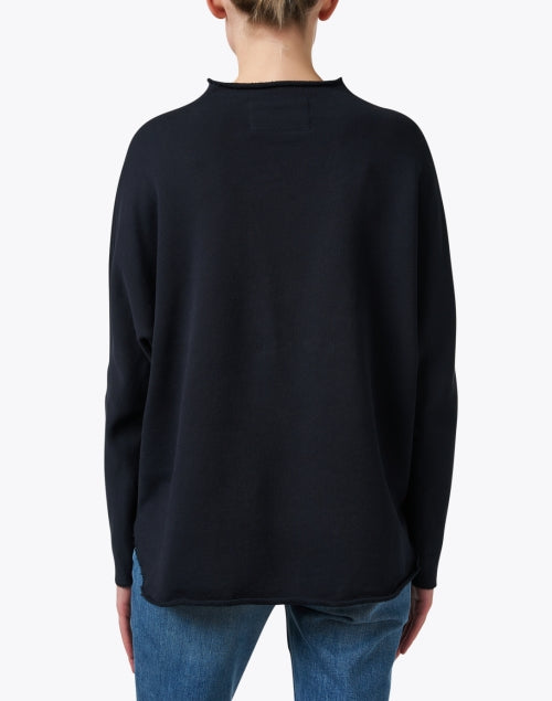 Effie Navy Cotton Casual Funnel Neck Knitted Sweatshirt for Fall