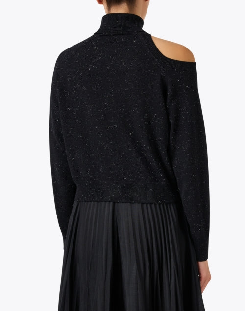 Stylish Black Women's Cold Shoulder Wool - Silk Blend Sweater