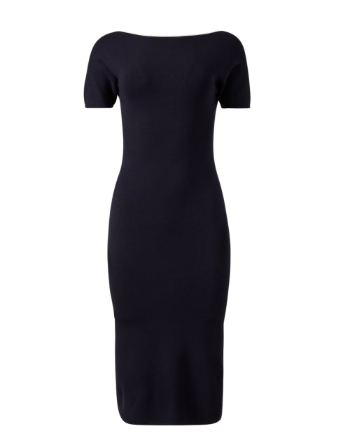 Navy Blue Knitted Mid - length Elegant Women's Dress by Max Mara Studio