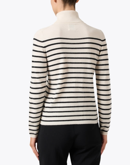 Stylish Cream and Ebony Striped Wool-Cashmere Blend Sweater for the Season