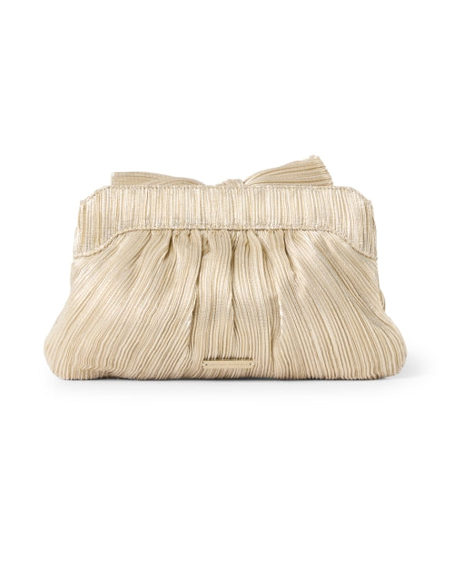Rayne Platinum Pleated Metallic Lame Clutch with Oversized Bow