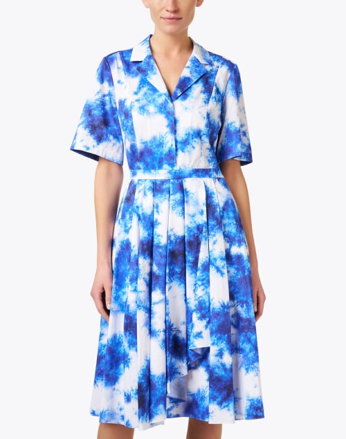 Stylish Blue Cotton Watercolor Print Shirt Dress for Spring