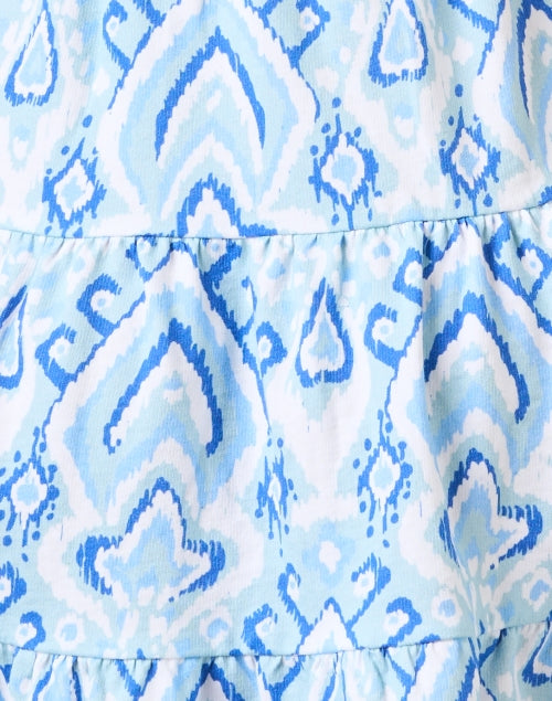Stylish Blue Ikat Pattern Cotton Mini Tiered Tunic Dress