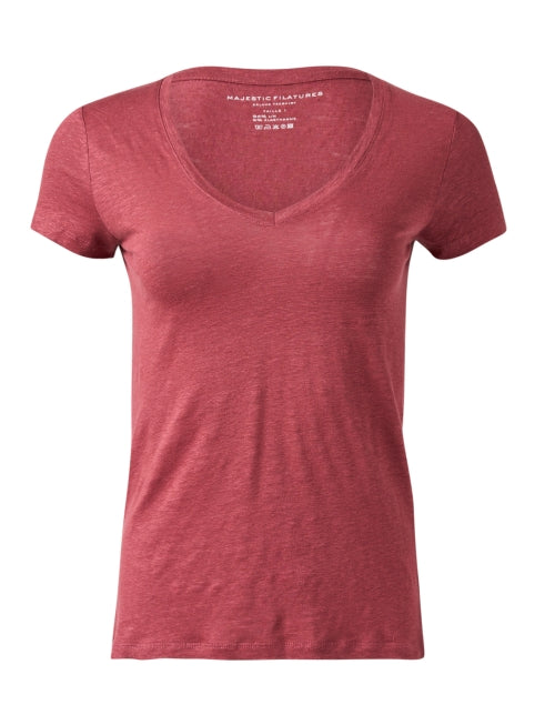 Red Stretch Linen Blend Men's Casual T-Shirt