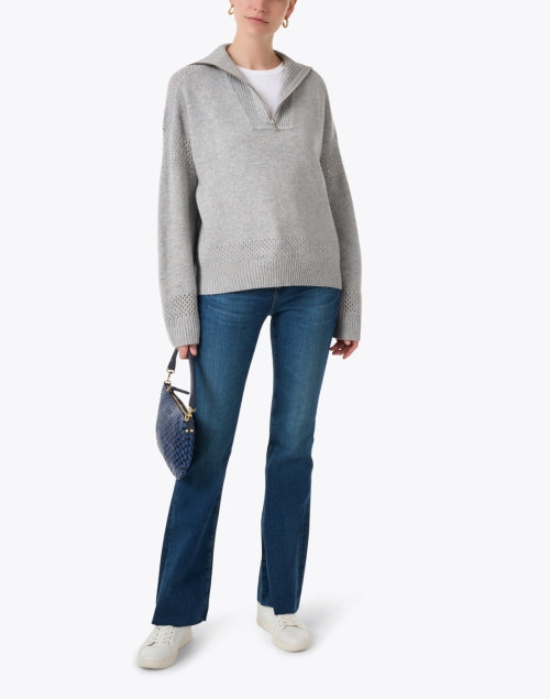 Quarter Zip Grey Wool and Cashmere Blend Sweater for a Feminine Look