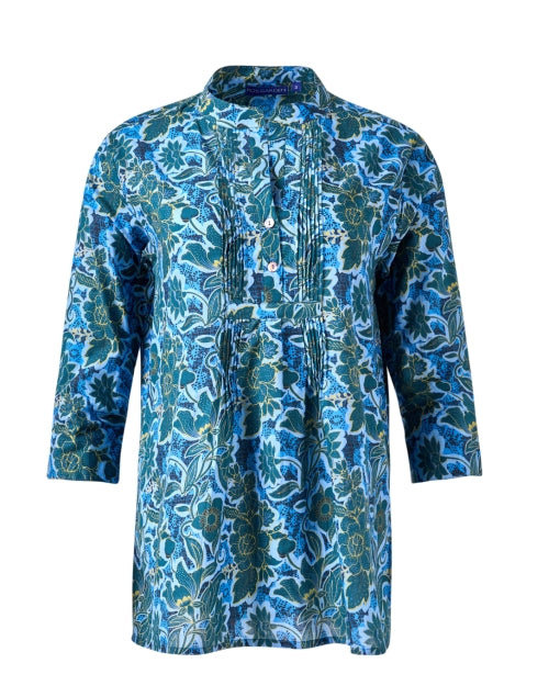 Stylish Arles Blue Floral Printed 100% Cotton Women's Top