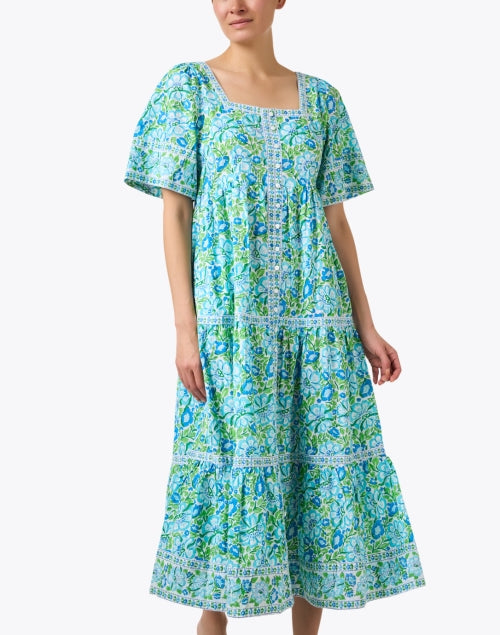 Pink City Prints Women's Blue Maize Floral Patterned Maxi Dress