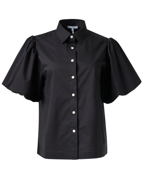 Angelina Women's Black Cotton Blend Puff Sleeve Shirt Blouse