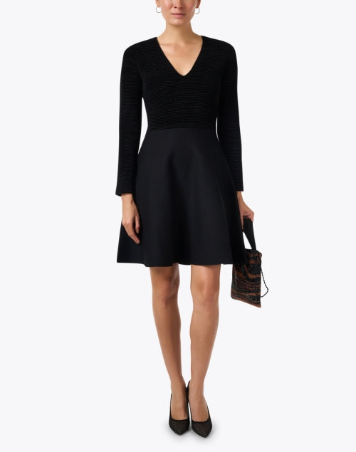 Stylish Black Ribbed Knit Fit-and-Flare Dress by Emporio Armani