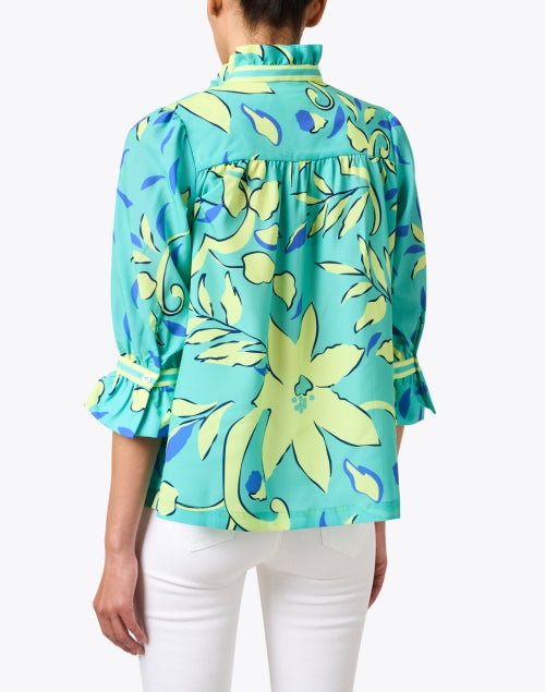 Fashionable Turquoise Floral-Printed Ruffled Women's Tunic for a Feminine Look