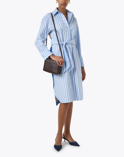 Weekend Max Mara Edipo Women's Blue Striped Silk Panel Long Shirt Dress for Stylish Occasions