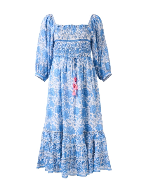 Bell's Millie Women's Blue Floral Print Cotton Silk Blend Casual Dress