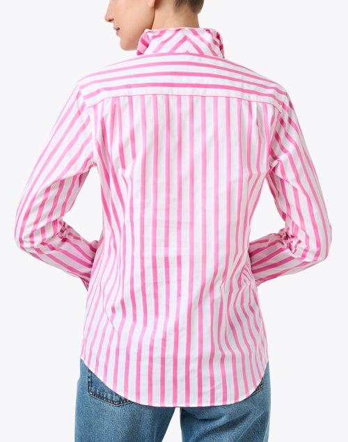 Pink and White Striped Women's Cotton Dress Shirt