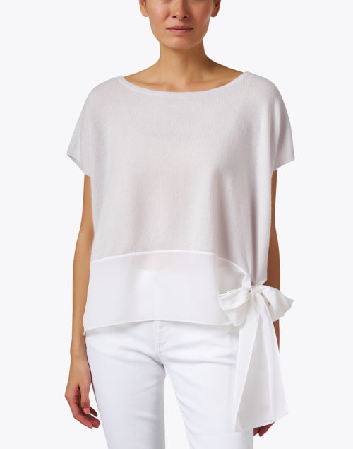 Cortland Park's Stylish Grey and White Luxurious Cashmere Knit Top