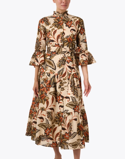 Stylish Beige Printed 100% Cotton Voile A-Line Roxie Dress