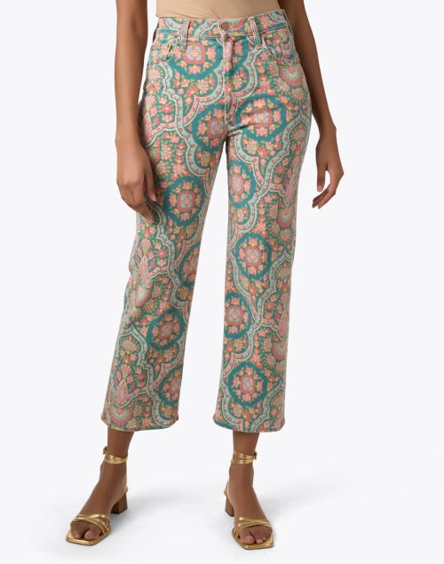 Mother's Stylish Multi - Print Straight - Leg Ankle Hem Denim Jeans