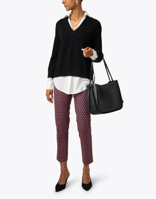 Stylish Black Cashmere Blend Sweater with White Shirt Detailing