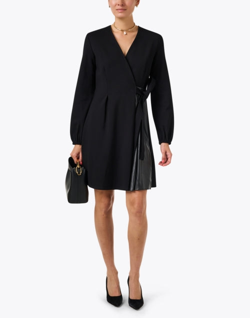 Stylish Cennare Black Mixed Media A - Line Dress for Fashionable Outings