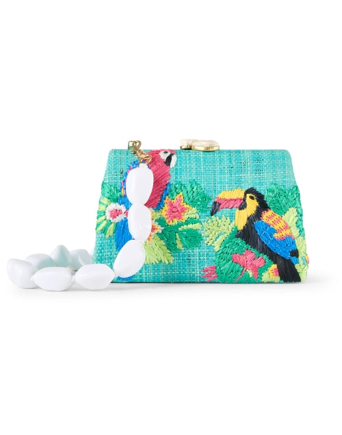 Stylish Turquoise Embroidered Raffia Handheld Clutch Bag - Candice Design