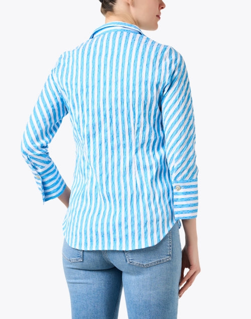 Feminine Blue and White Striped Women's Blouse for Versatile Wear
