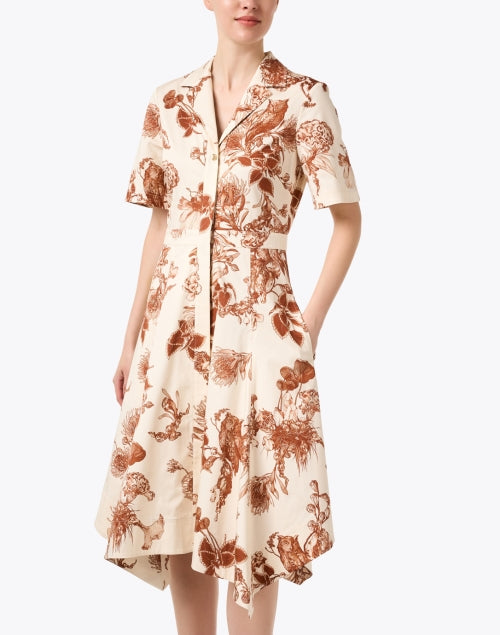 Floral Print Cotton Cream Shirt-style Dress for Women