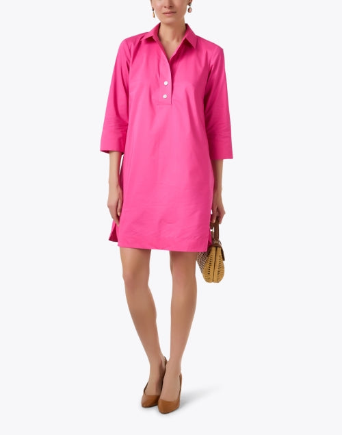Aileen Stylish Hot Pink Cotton Blend Stretch Shirt Dress for Women