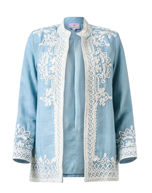 Stunning Hand - Embroidered Blue Linen Ceci Jacket for Warm Weather