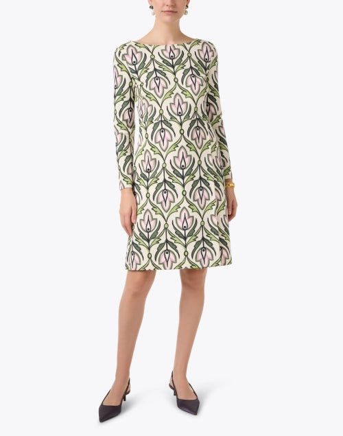 Weekend Max Mara Rampur Green and Pink Floral Print Stretch Jersey Dress