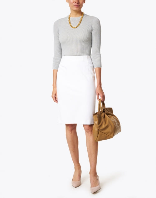 Logan Women's White Knit Pull - On Pencil Skirt for Office Wear