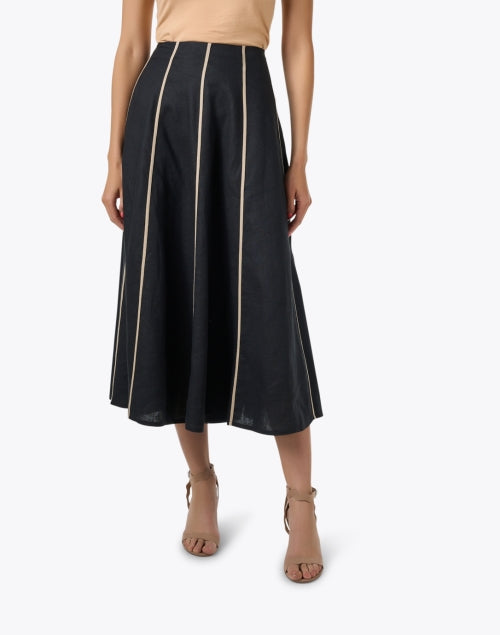 Stylish Black and Beige Linen A-Line Skirt for Various Occasions