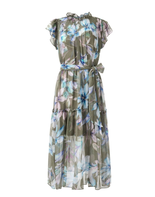 Vera Chiffon Dress with All-Over Green Floral Print