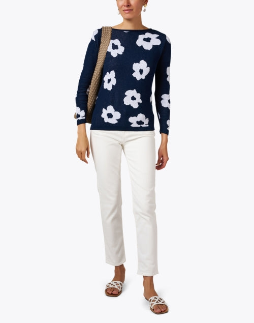 Stylish Navy and White Floral Soft Pima Cotton Sweater for Everyday Wear