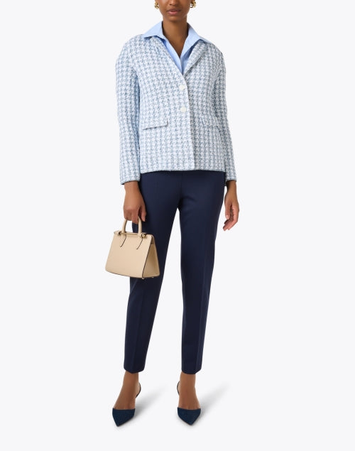 Stylish Amina Rubinacci Speranza Blue and White Checkered Pattern Cotton Blend Jacket for Weekday Wear