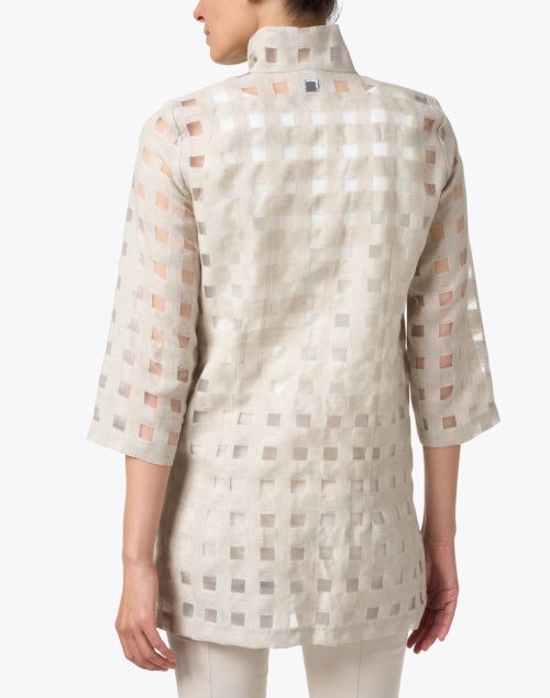 Rita Beige Sheer Plaid Women's Linen Blouse for Evening Wear