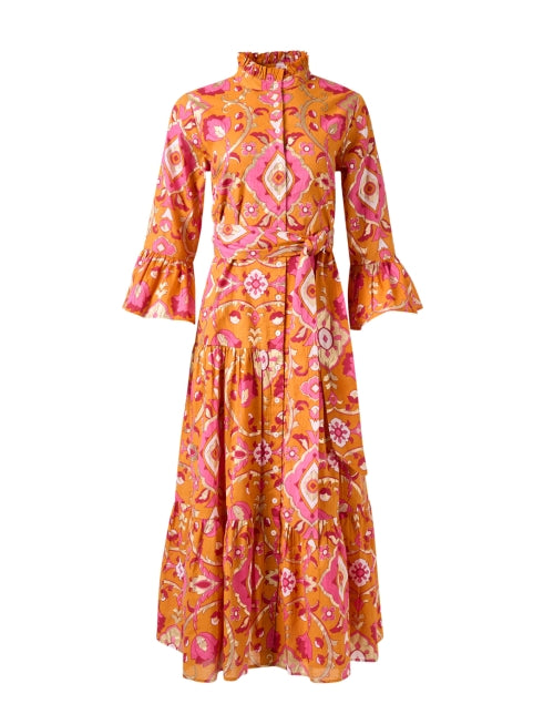 Stylish Orange Print 100% Cotton Voile A-line Roxie Dress