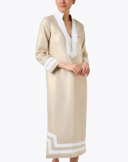Stylish Gold-Colored Linen Tunic Dress for Women's Fashion